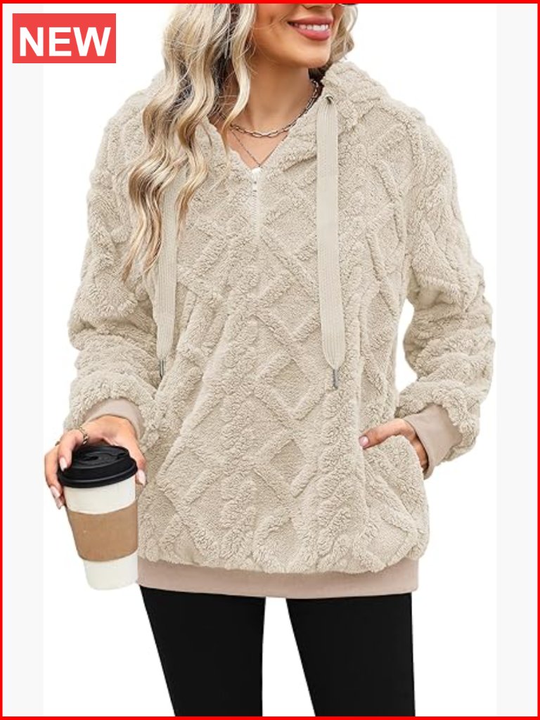 Oversized Sherpa Pullover Hoodie With Pockets Fleece Sweatshirt